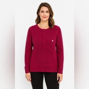 New LOFT Pointelle Fine Knit Long Sleeve Henley Pullover Sweater XL Feminine